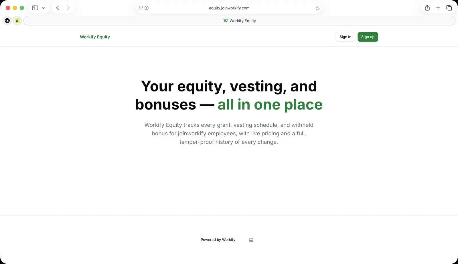 Workify Equity landing page