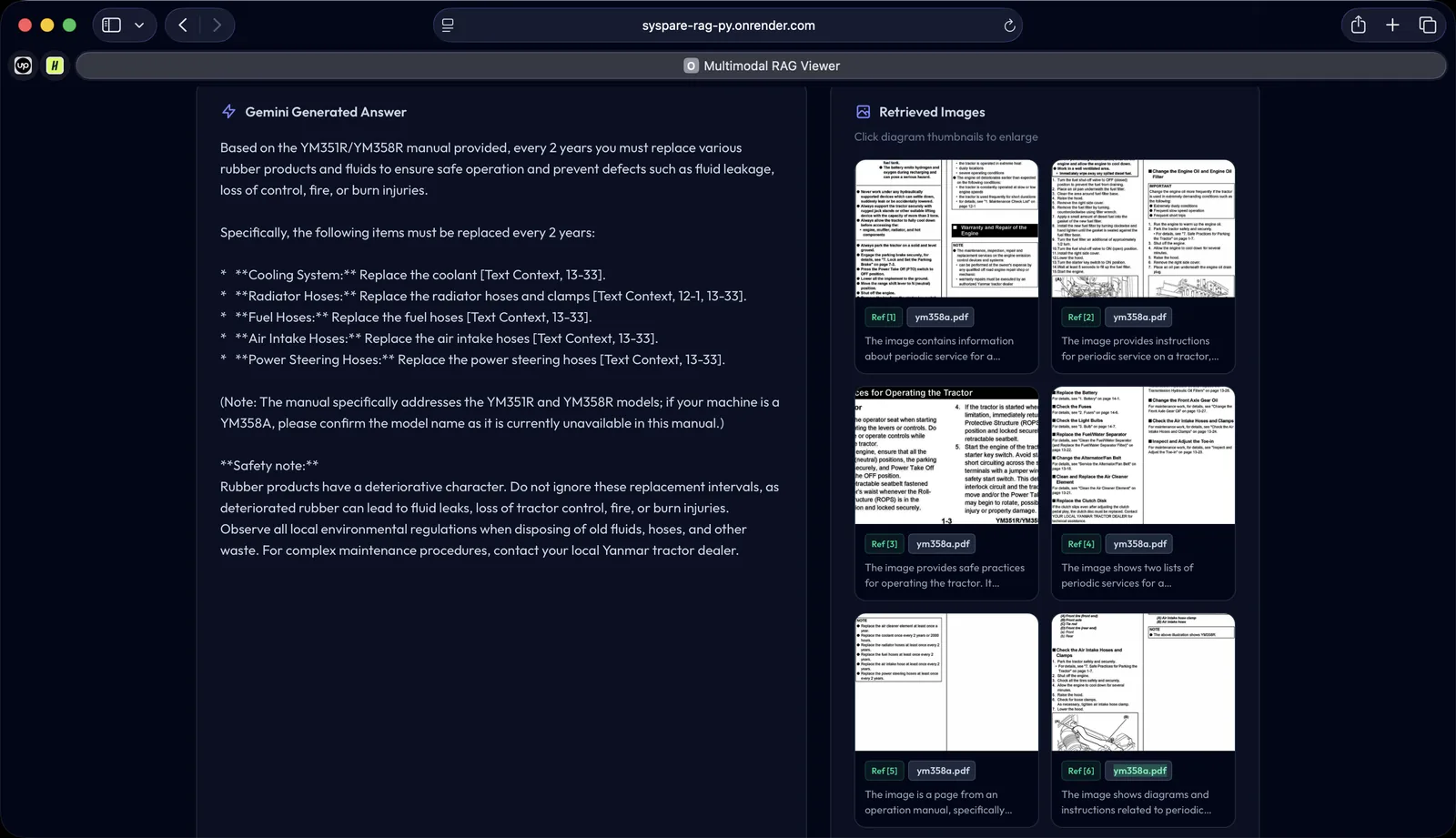 Gemini answer with the retrieved manual diagrams
